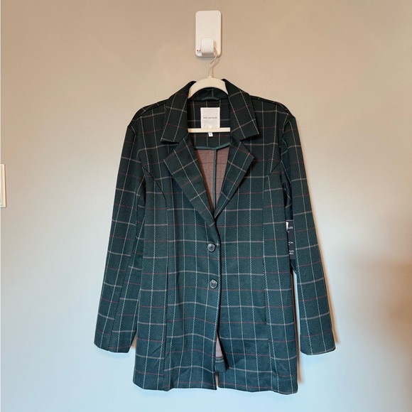 Avec Les Filles • NWT Oversized Knit Plaid Green Plaid Blazer Preppy Academia - Picture 5 of 12